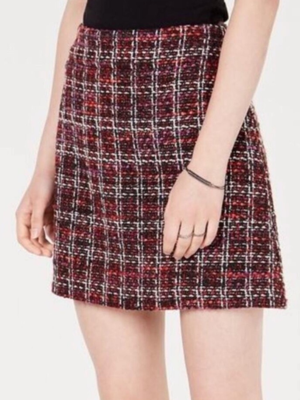 Maison Jules Tweed Plaid Mini Skirt Size Large